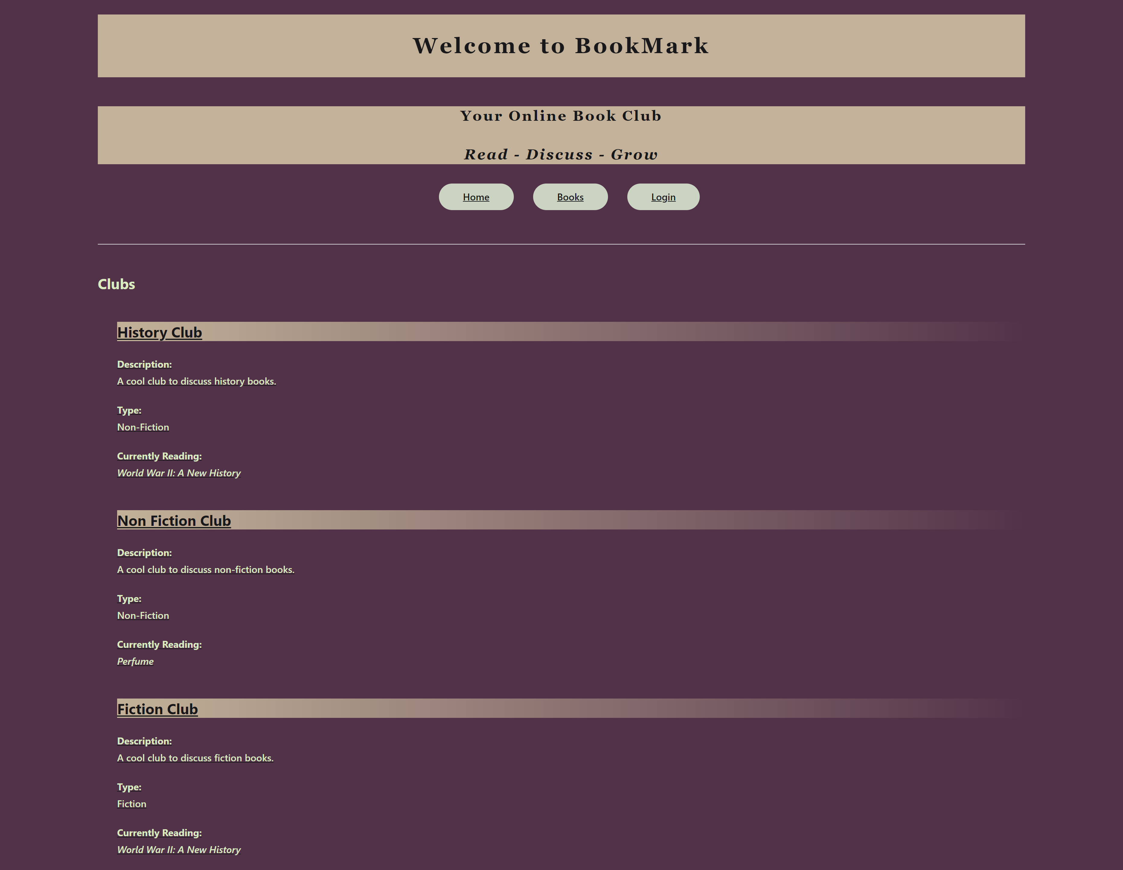 Bookmark Book Club Web Page